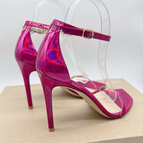 Stuart Weitzman Nudistcurve 100 Strap Sandal Iridescent Patent Orchid Pink US 6 - Picture 7 of 11